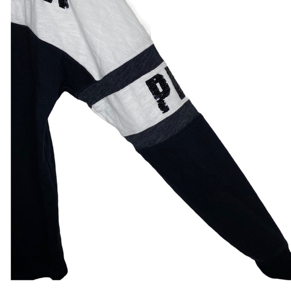 Victorias Secret PINK Bling Sequin Pure Black Triumph White Lace Up Varsity Crew - Picture 9 of 14